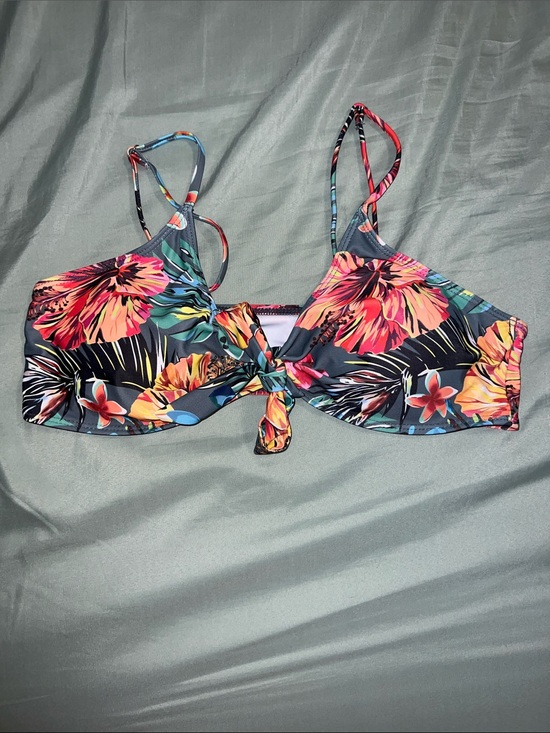 SHEIN Other - SHEIN Black Floral Tie-Front Bikini Top with Multicolor Blooms